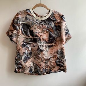 Vintage top with leather trim collar